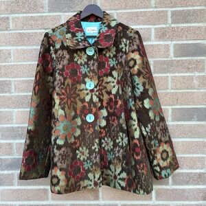 3 Sisters Jacket Blazer Womens XL Boho Floral Tapestry Retro Button Front Coat